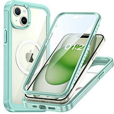 Silikon Schutzhülle Rahmen Tasche Hülle Durchsichtig Transparent 360 Grad Ganzkörper mit Mag-Safe Magnetic Magnetisch T01 für Apple iPhone 14 Grün