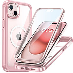 Silikon Schutzhülle Rahmen Tasche Hülle Durchsichtig Transparent 360 Grad Ganzkörper mit Mag-Safe Magnetic Magnetisch T01 für Apple iPhone 14 Plus Rosegold