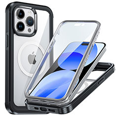 Silikon Schutzhülle Rahmen Tasche Hülle Durchsichtig Transparent 360 Grad Ganzkörper mit Mag-Safe Magnetic Magnetisch T01 für Apple iPhone 14 Pro Max Schwarz