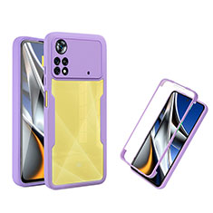 Silikon Schutzhülle Rahmen Tasche Hülle Durchsichtig Transparent 360 Grad Ganzkörper MJ1 für Xiaomi Poco X4 Pro 5G Violett