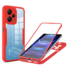 Silikon Schutzhülle Rahmen Tasche Hülle Durchsichtig Transparent 360 Grad Ganzkörper MJ1 für Xiaomi Redmi Note 12 Pro+ Plus 5G Rot
