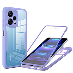 Silikon Schutzhülle Rahmen Tasche Hülle Durchsichtig Transparent 360 Grad Ganzkörper MJ1 für Xiaomi Redmi Note 12 Pro+ Plus 5G Violett