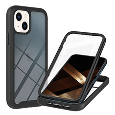 Silikon Schutzhülle Rahmen Tasche Hülle Durchsichtig Transparent 360 Grad Ganzkörper YB1 für Apple iPhone 15 Schwarz