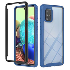 Silikon Schutzhülle Rahmen Tasche Hülle Durchsichtig Transparent 360 Grad Ganzkörper YB1 für Samsung Galaxy A71 4G A715 Blau