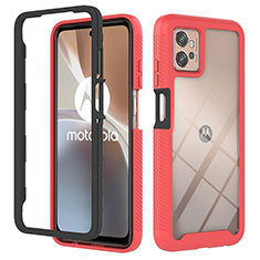 Silikon Schutzhülle Rahmen Tasche Hülle Durchsichtig Transparent 360 Grad Ganzkörper YB2 für Motorola Moto G32 Rot