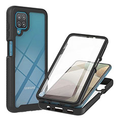 Silikon Schutzhülle Rahmen Tasche Hülle Durchsichtig Transparent 360 Grad Ganzkörper YB2 für Samsung Galaxy A12 Nacho Schwarz