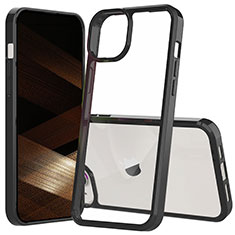 Silikon Schutzhülle Rahmen Tasche Hülle Durchsichtig Transparent 360 Grad Ganzkörper ZJ1 für Apple iPhone 14 Schwarz
