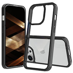 Silikon Schutzhülle Rahmen Tasche Hülle Durchsichtig Transparent 360 Grad Ganzkörper ZJ1 für Apple iPhone 15 Pro Schwarz