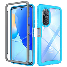 Silikon Schutzhülle Rahmen Tasche Hülle Durchsichtig Transparent 360 Grad Ganzkörper ZJ1 für Huawei Nova 9 SE Hellblau