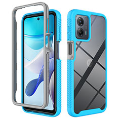 Silikon Schutzhülle Rahmen Tasche Hülle Durchsichtig Transparent 360 Grad Ganzkörper ZJ1 für Motorola Moto G 5G (2023) Hellblau