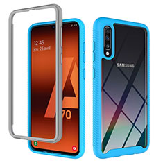 Silikon Schutzhülle Rahmen Tasche Hülle Durchsichtig Transparent 360 Grad Ganzkörper ZJ1 für Samsung Galaxy A70S Hellblau
