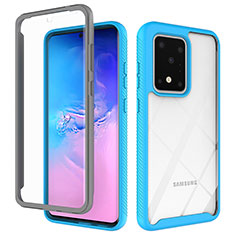 Silikon Schutzhülle Rahmen Tasche Hülle Durchsichtig Transparent 360 Grad Ganzkörper ZJ1 für Samsung Galaxy S20 Ultra 5G Hellblau