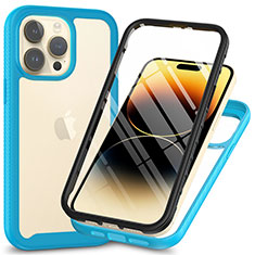 Silikon Schutzhülle Rahmen Tasche Hülle Durchsichtig Transparent 360 Grad Ganzkörper ZJ3 für Apple iPhone 15 Pro Max Hellblau