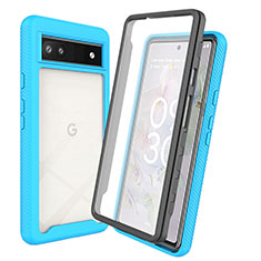 Silikon Schutzhülle Rahmen Tasche Hülle Durchsichtig Transparent 360 Grad Ganzkörper ZJ3 für Google Pixel 6a 5G Hellblau
