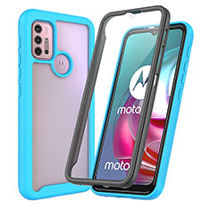 Silikon Schutzhülle Rahmen Tasche Hülle Durchsichtig Transparent 360 Grad Ganzkörper ZJ3 für Motorola Moto G10 Hellblau