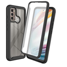 Silikon Schutzhülle Rahmen Tasche Hülle Durchsichtig Transparent 360 Grad Ganzkörper ZJ3 für Motorola Moto G60 Schwarz