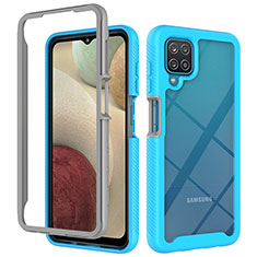 Silikon Schutzhülle Rahmen Tasche Hülle Durchsichtig Transparent 360 Grad Ganzkörper ZJ3 für Samsung Galaxy A12 Hellblau