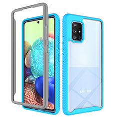 Silikon Schutzhülle Rahmen Tasche Hülle Durchsichtig Transparent 360 Grad Ganzkörper ZJ3 für Samsung Galaxy A71 5G Hellblau