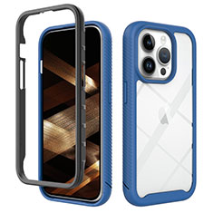 Silikon Schutzhülle Rahmen Tasche Hülle Durchsichtig Transparent 360 Grad Ganzkörper ZJ4 für Apple iPhone 14 Pro Blau