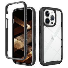 Silikon Schutzhülle Rahmen Tasche Hülle Durchsichtig Transparent 360 Grad Ganzkörper ZJ4 für Apple iPhone 14 Pro Schwarz