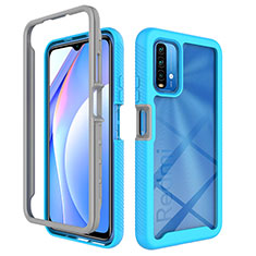 Silikon Schutzhülle Rahmen Tasche Hülle Durchsichtig Transparent 360 Grad Ganzkörper ZJ4 für Xiaomi Redmi 9T 4G Hellblau