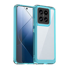 Silikon Schutzhülle Rahmen Tasche Hülle Durchsichtig Transparent J01S für Xiaomi Mi 14 Pro 5G Cyan