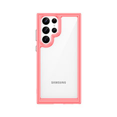 Silikon Schutzhülle Rahmen Tasche Hülle Durchsichtig Transparent M03 für Samsung Galaxy S22 Ultra 5G Rot