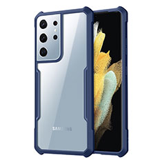 Silikon Schutzhülle Rahmen Tasche Hülle Durchsichtig Transparent Spiegel für Samsung Galaxy S21 Ultra 5G Blau