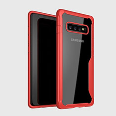 Silikon Schutzhülle Rahmen Tasche Hülle Durchsichtig Transparent Spiegel H01 für Samsung Galaxy S10 Rot