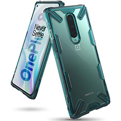 Silikon Schutzhülle Rahmen Tasche Hülle Durchsichtig Transparent Spiegel H02 für OnePlus 8 Cyan