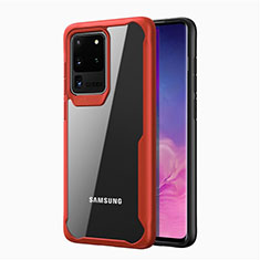 Silikon Schutzhülle Rahmen Tasche Hülle Durchsichtig Transparent Spiegel H02 für Samsung Galaxy S20 Ultra 5G Rot