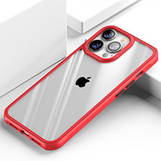 Silikon Schutzhülle Rahmen Tasche Hülle Durchsichtig Transparent Spiegel M03 für Apple iPhone 15 Pro Rot