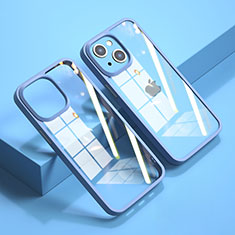 Silikon Schutzhülle Rahmen Tasche Hülle Durchsichtig Transparent Spiegel M04 für Apple iPhone 15 Blau