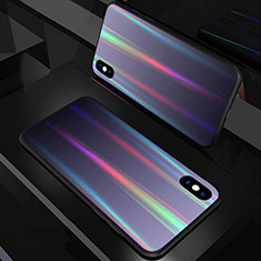 Silikon Schutzhülle Rahmen Tasche Hülle Spiegel Farbverlauf Regenbogen A01 für Apple iPhone X Schwarz