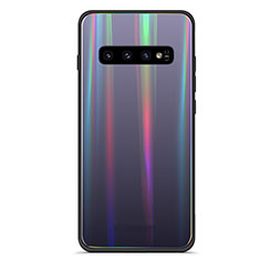 Silikon Schutzhülle Rahmen Tasche Hülle Spiegel Farbverlauf Regenbogen A02 für Samsung Galaxy S10 Plus Schwarz