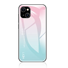 Silikon Schutzhülle Rahmen Tasche Hülle Spiegel Farbverlauf Regenbogen für Apple iPhone 14 Plus Cyan