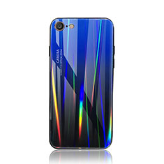 Silikon Schutzhülle Rahmen Tasche Hülle Spiegel Farbverlauf Regenbogen für Apple iPhone 7 Blau