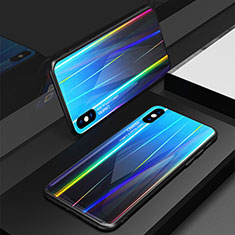 Silikon Schutzhülle Rahmen Tasche Hülle Spiegel Farbverlauf Regenbogen für Apple iPhone X Blau