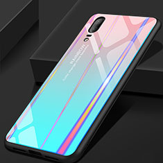 Silikon Schutzhülle Rahmen Tasche Hülle Spiegel Farbverlauf Regenbogen für Huawei P20 Cyan