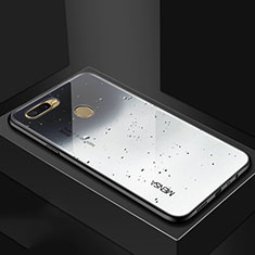 Silikon Schutzhülle Rahmen Tasche Hülle Spiegel Farbverlauf Regenbogen für Oppo A7 Silber