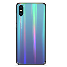 Silikon Schutzhülle Rahmen Tasche Hülle Spiegel Farbverlauf Regenbogen für Xiaomi Mi 8 Pro Global Version Blau