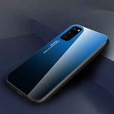 Silikon Schutzhülle Rahmen Tasche Hülle Spiegel Farbverlauf Regenbogen H01 für Huawei Honor V30 5G Blau