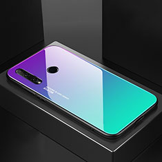 Silikon Schutzhülle Rahmen Tasche Hülle Spiegel Farbverlauf Regenbogen H01 für Huawei P Smart+ Plus (2019) Cyan