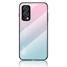 Silikon Schutzhülle Rahmen Tasche Hülle Spiegel Farbverlauf Regenbogen LS1 für OnePlus Nord 2 5G Cyan