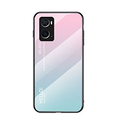 Silikon Schutzhülle Rahmen Tasche Hülle Spiegel Farbverlauf Regenbogen LS1 für Oppo A36 Cyan