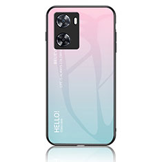 Silikon Schutzhülle Rahmen Tasche Hülle Spiegel Farbverlauf Regenbogen LS1 für Oppo A77 4G Cyan