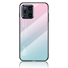 Silikon Schutzhülle Rahmen Tasche Hülle Spiegel Farbverlauf Regenbogen LS1 für Oppo Find X3 5G Cyan