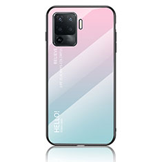 Silikon Schutzhülle Rahmen Tasche Hülle Spiegel Farbverlauf Regenbogen LS1 für Oppo Reno5 Lite Cyan