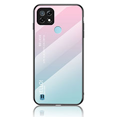 Silikon Schutzhülle Rahmen Tasche Hülle Spiegel Farbverlauf Regenbogen LS1 für Realme C21 Cyan