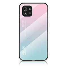 Silikon Schutzhülle Rahmen Tasche Hülle Spiegel Farbverlauf Regenbogen LS1 für Samsung Galaxy A03 Cyan
